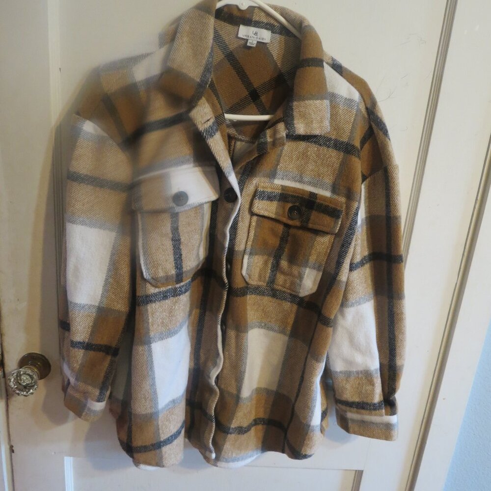 Plaid Shacket Jacket - Tan & White